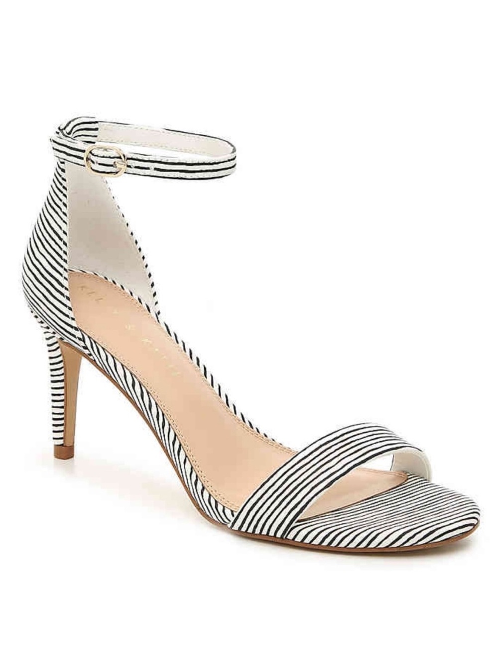 Kelly & Katie Kirstie black and white striped ankle
Strap open toe stiletto heel